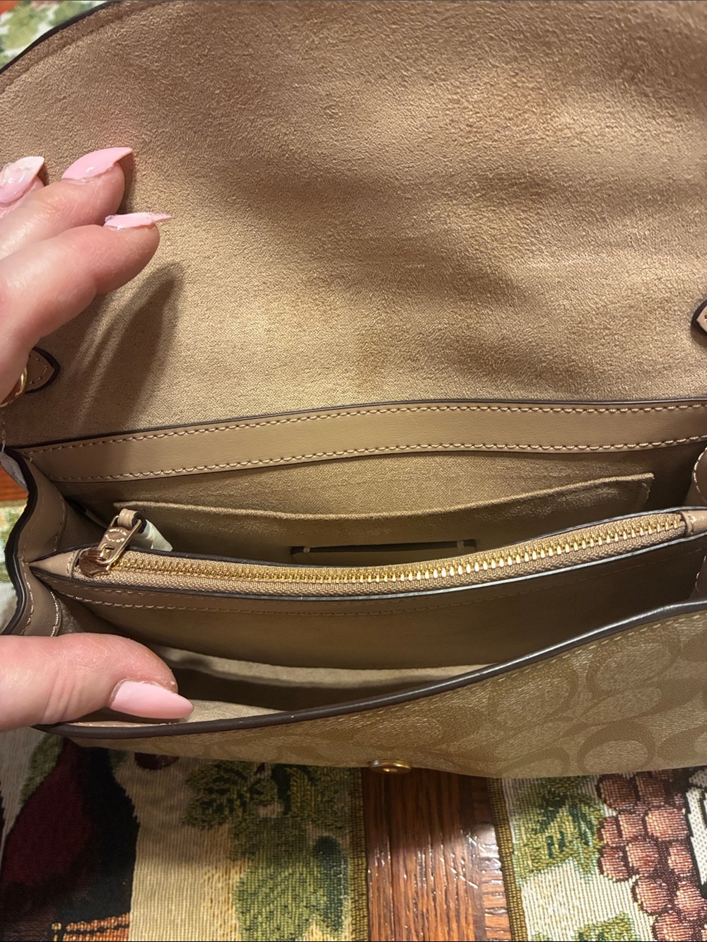 Coach Beige Signature Canvas Satchel with White Flap and Snake-Print Trim CA427 - Picture 6 of 9